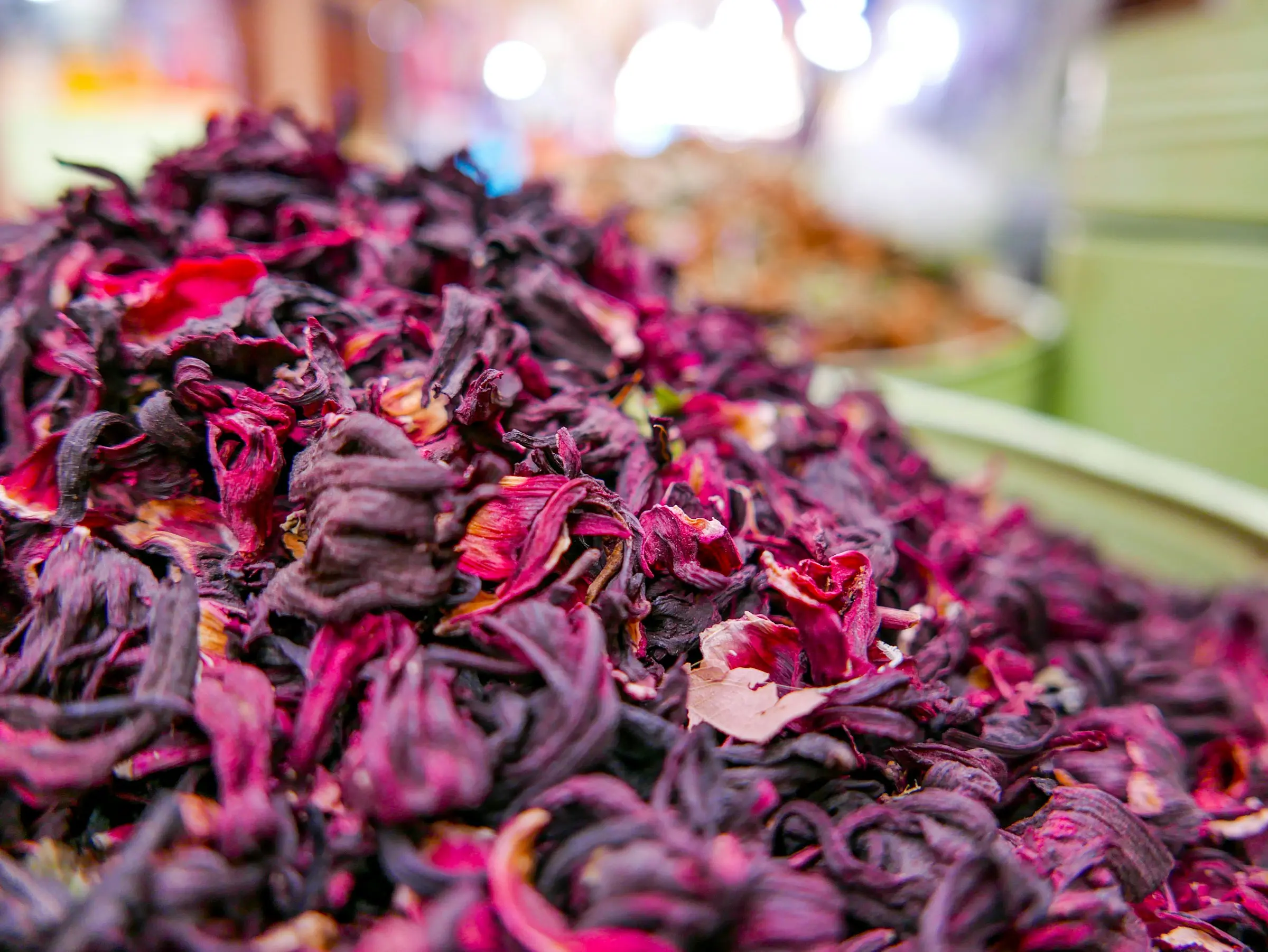 A heap of dried hibiscus flowers